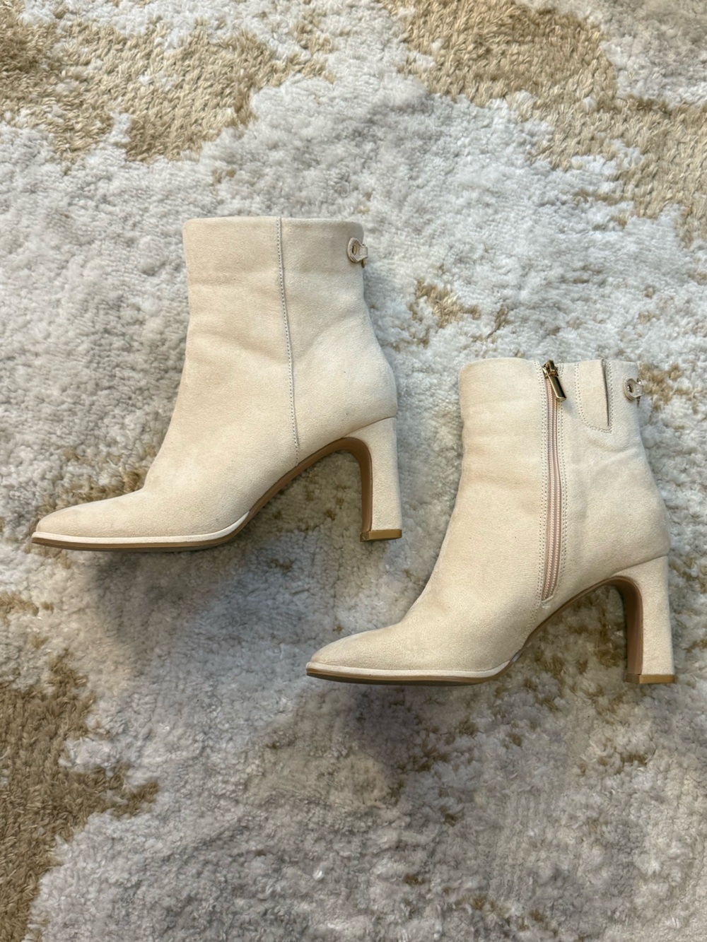 Women’s Cream Suede Block Heel Ankle Boots